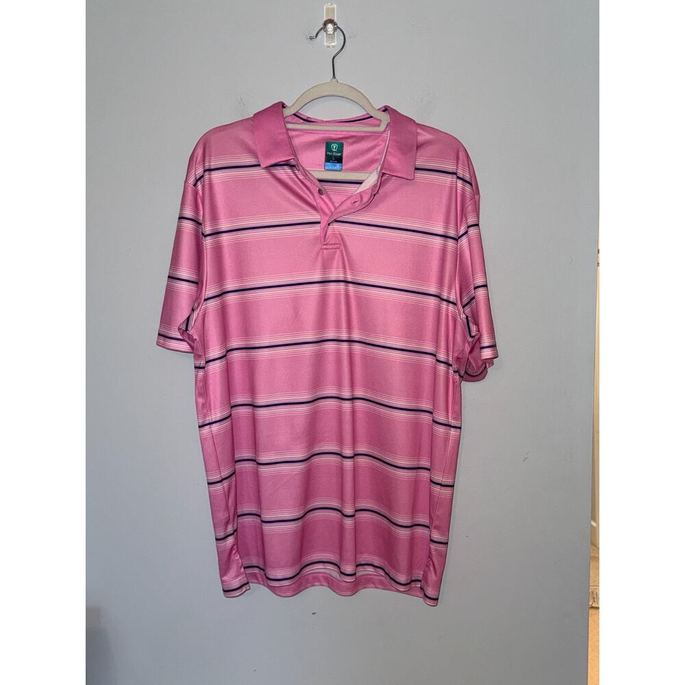 Pro Tour Mens Golf Polo Size L Coolplay Pink Stripe Performance Moisture Wicking
